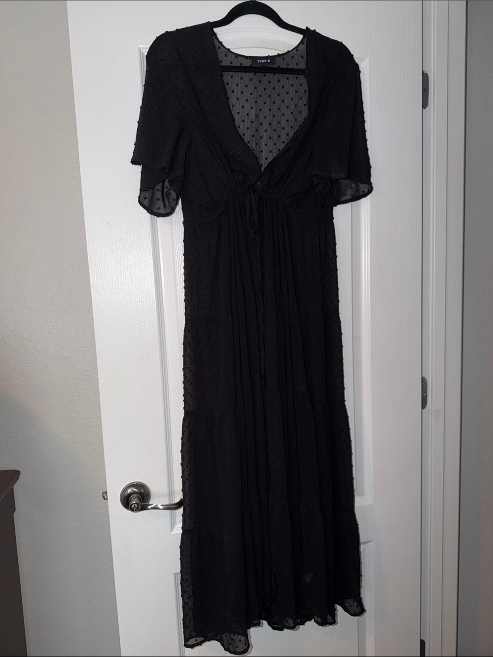 torrid Black V-Neck Sheer Flutter Sleeve Maxi Duster